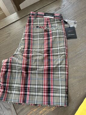 Greg Norman Collection Men’s Plaid Shorts in Red and Tan